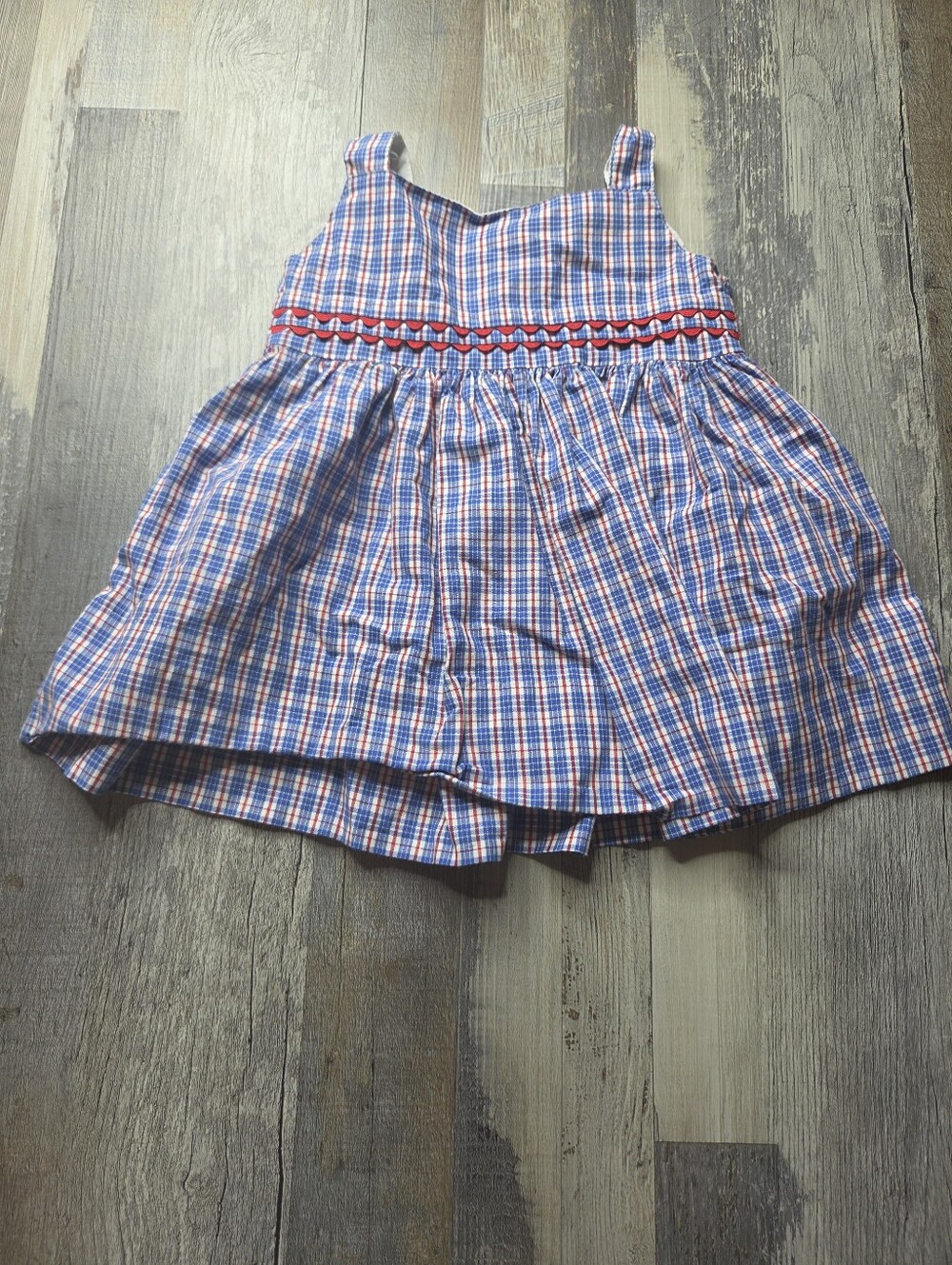 Strasburg Baby Dress Blue Plaid With Red Trim Size 6 Months